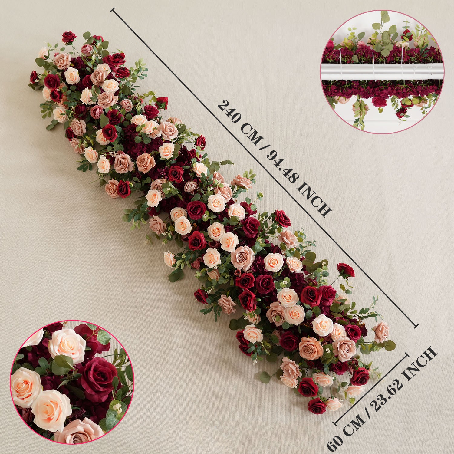 Uflower Artificial Rose Flower Row Wedding KT Backdrop Decor
